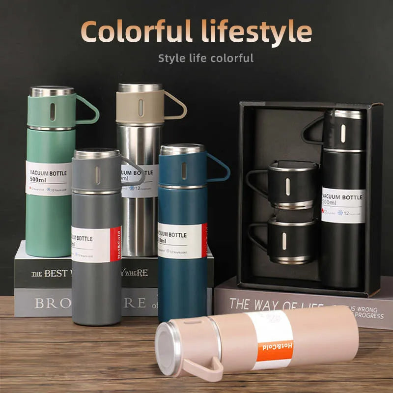 Stainless Steel Vacuum Flask Set Portable Flask 500ml (random Color)